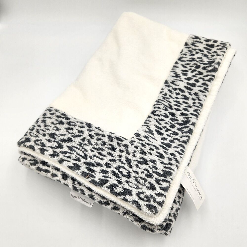 Abyss White Leopard Print Luxury Cotton Portozimbia Large Beach Towel 39x78